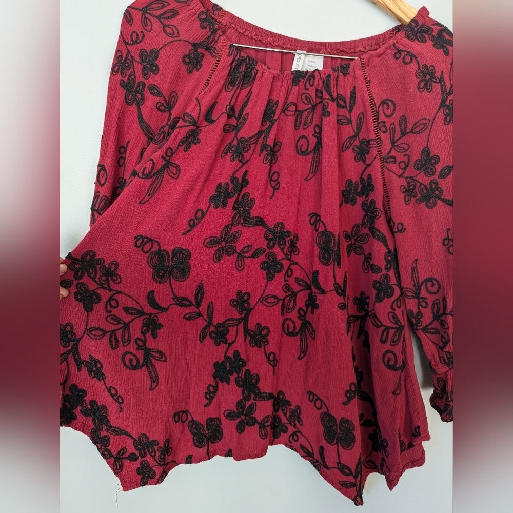 Forgotten Grace Red Embroider Off The Shoulder Women L Fairy Peplum Ruffle Hem - Picture 7 of 9